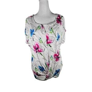Apt 9. Women's Floral TShirt Blouse Short Sleeve Size Large Pink Blue‎ Green